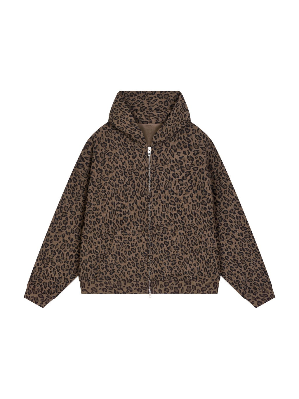 Leopard Print Waffle Full Zip Hoodie