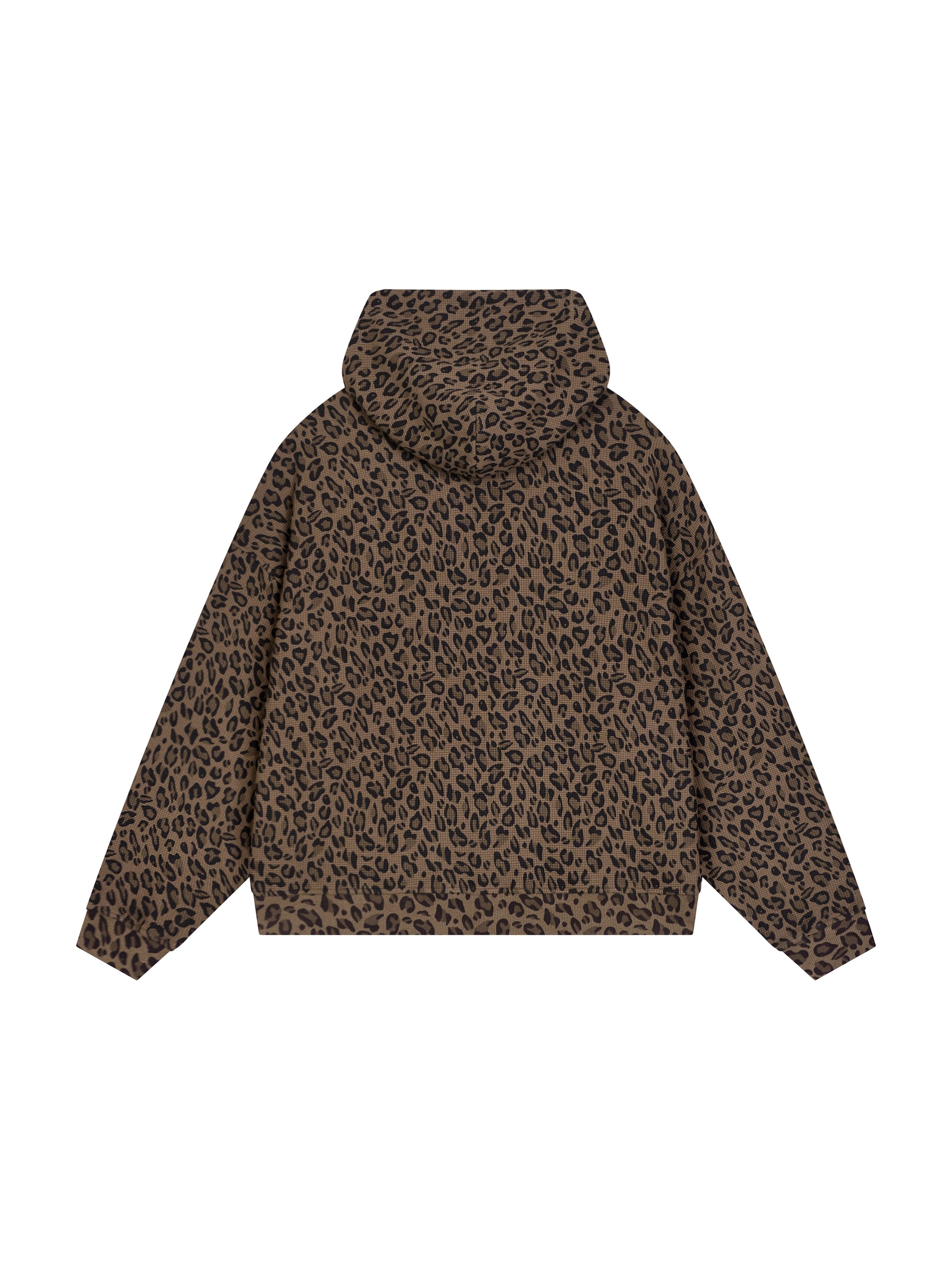 Leopard Print Waffle Full Zip Hoodie