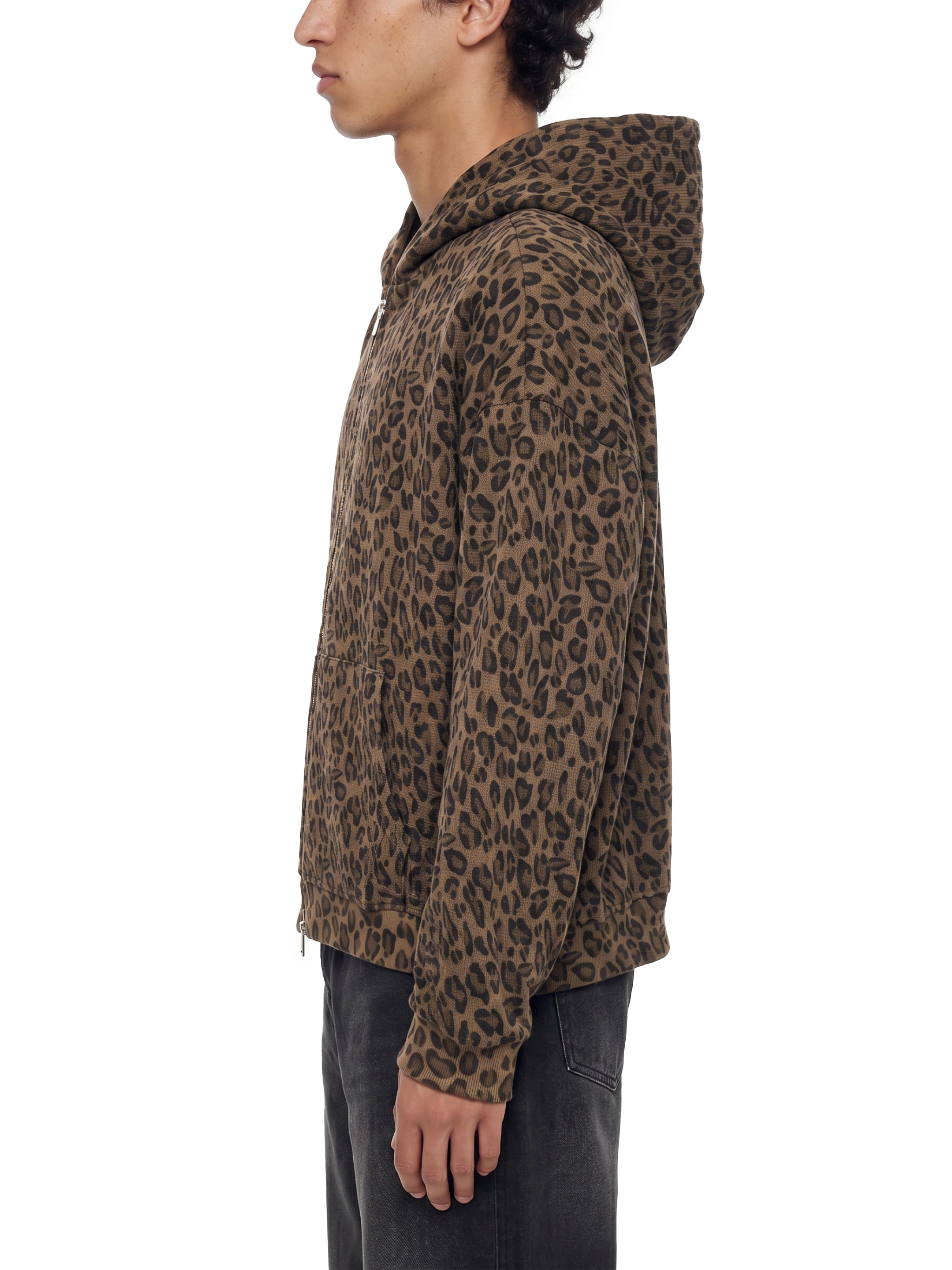 Leopard Print Waffle Full Zip Hoodie