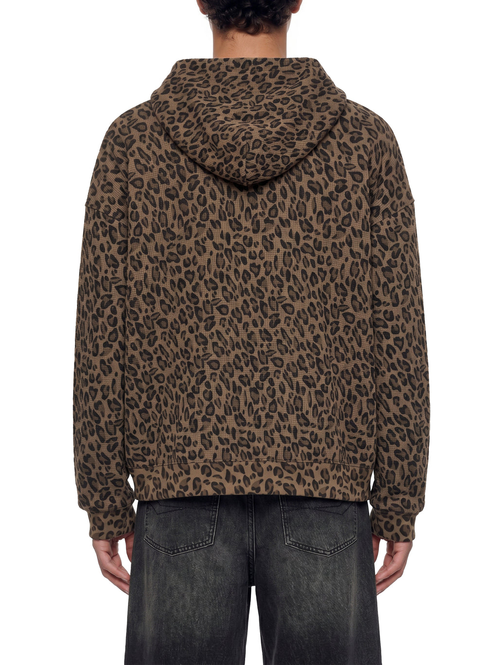 Leopard Print Waffle Full Zip Hoodie