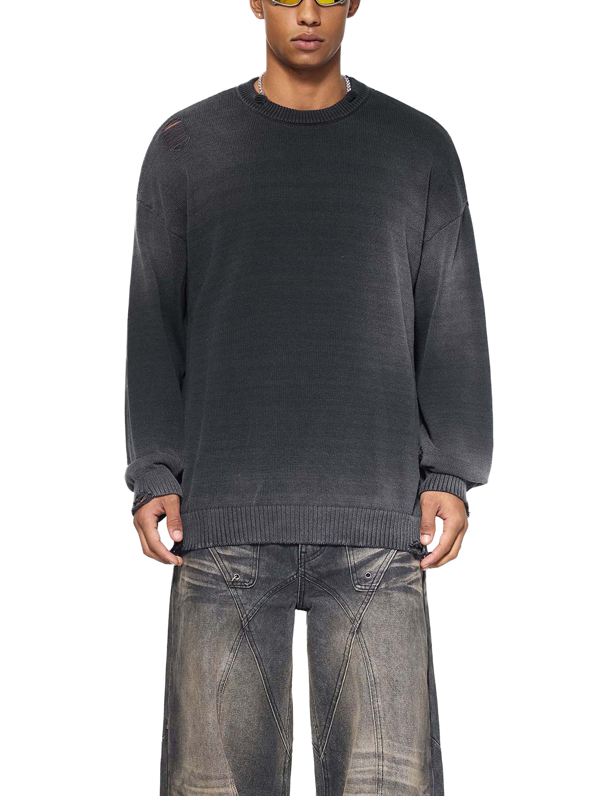 World Of Rock Distressed Ripped Crewneck Sweater