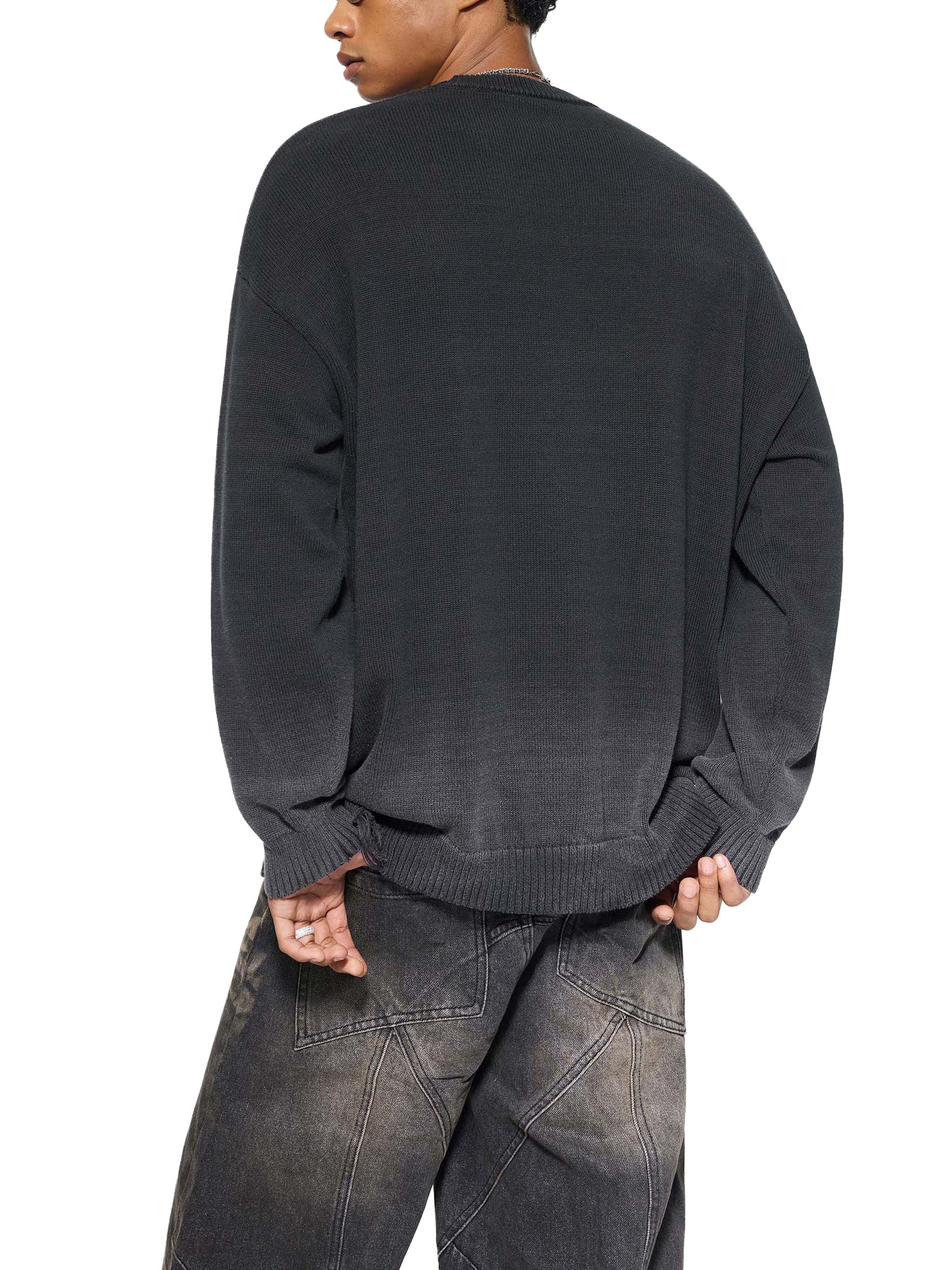World Of Rock Distressed Ripped Crewneck Sweater