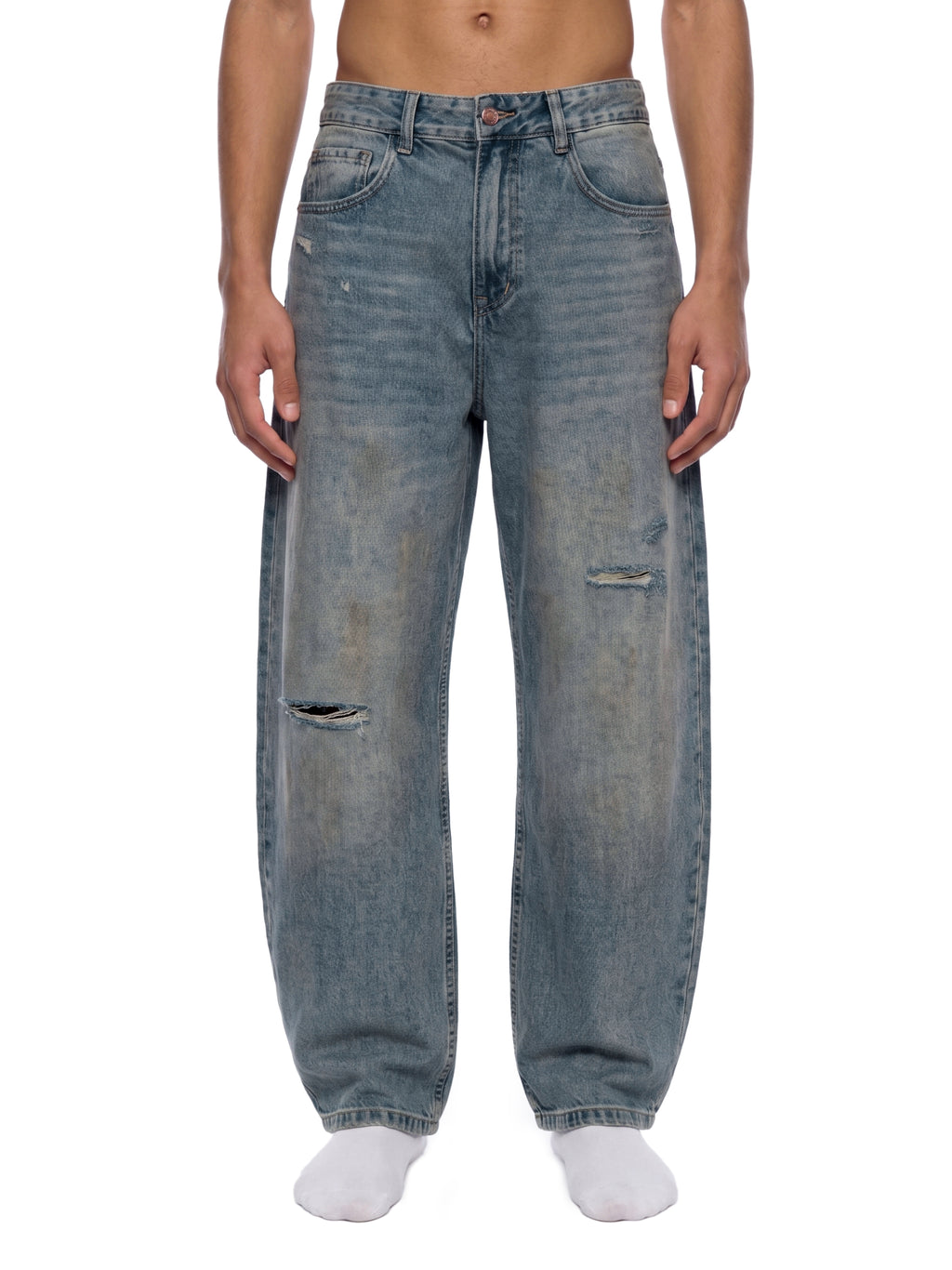 World Of Rock Distressed Barrel Leg Jeans