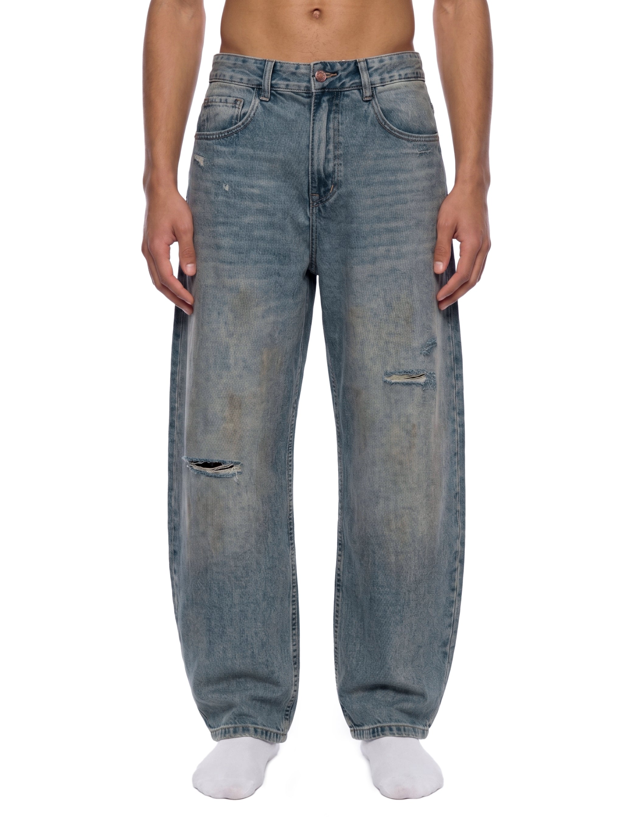 World Of Rock Distressed Barrel Leg Jeans