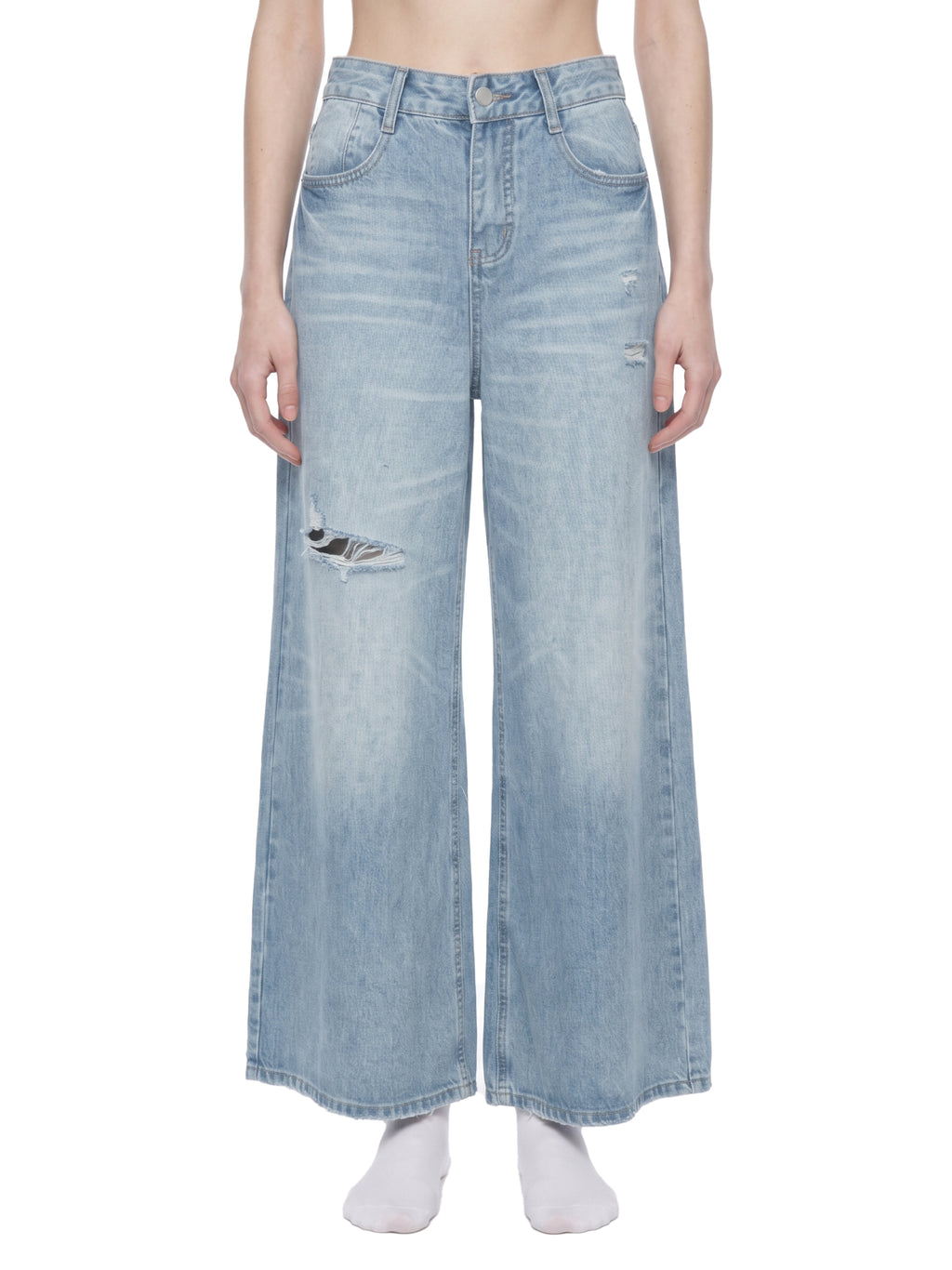 World Of Rock Distressed Wide Leg Jeans