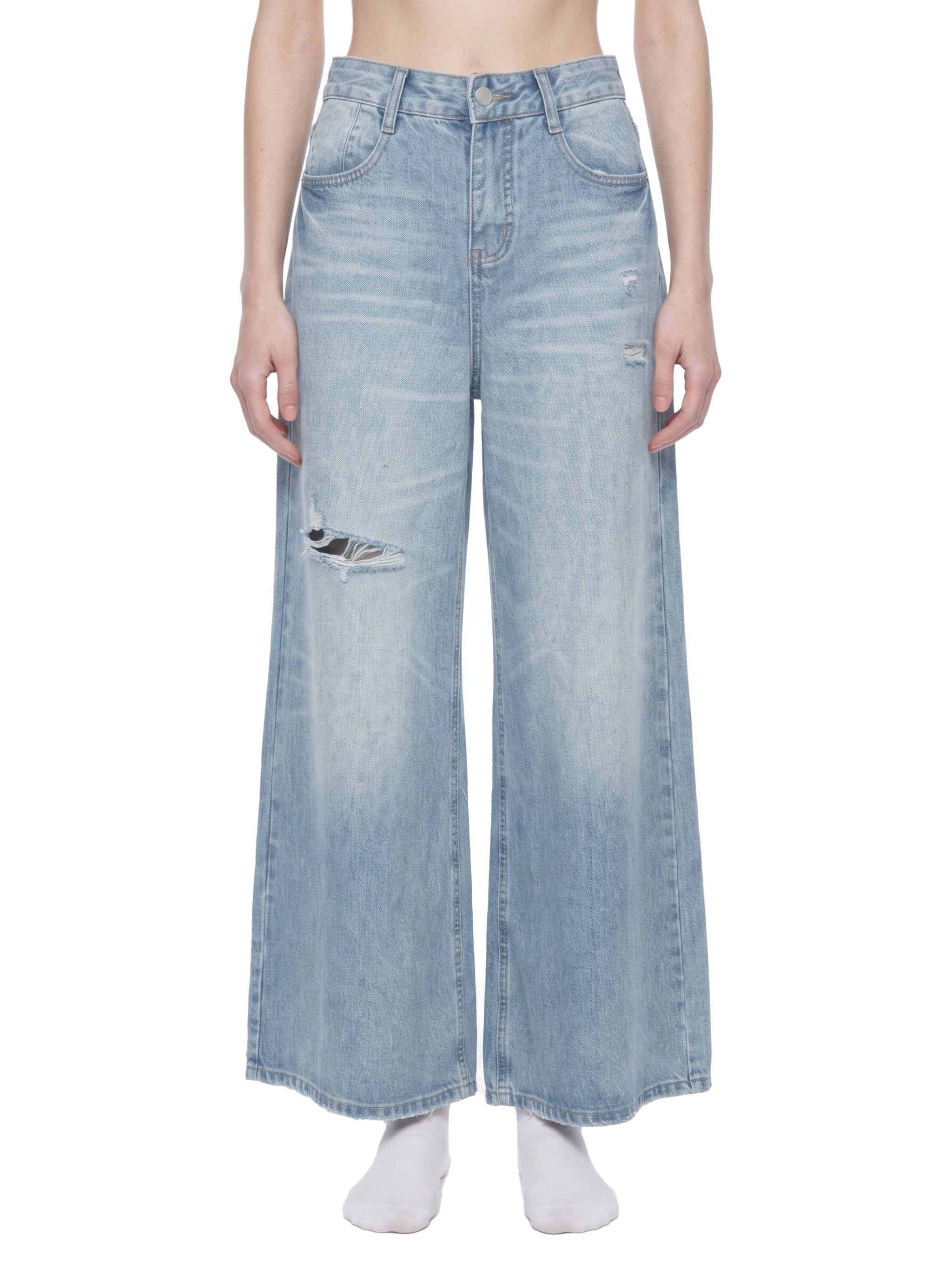 World Of Rock Distressed Wide Leg Jeans