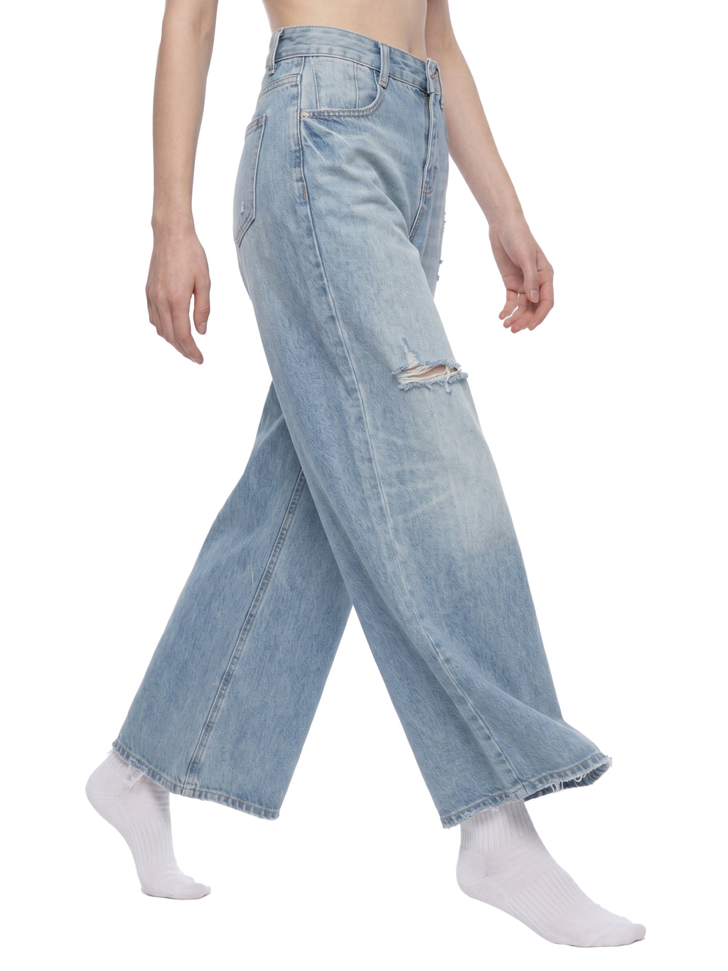 World Of Rock Distressed Wide Leg Jeans