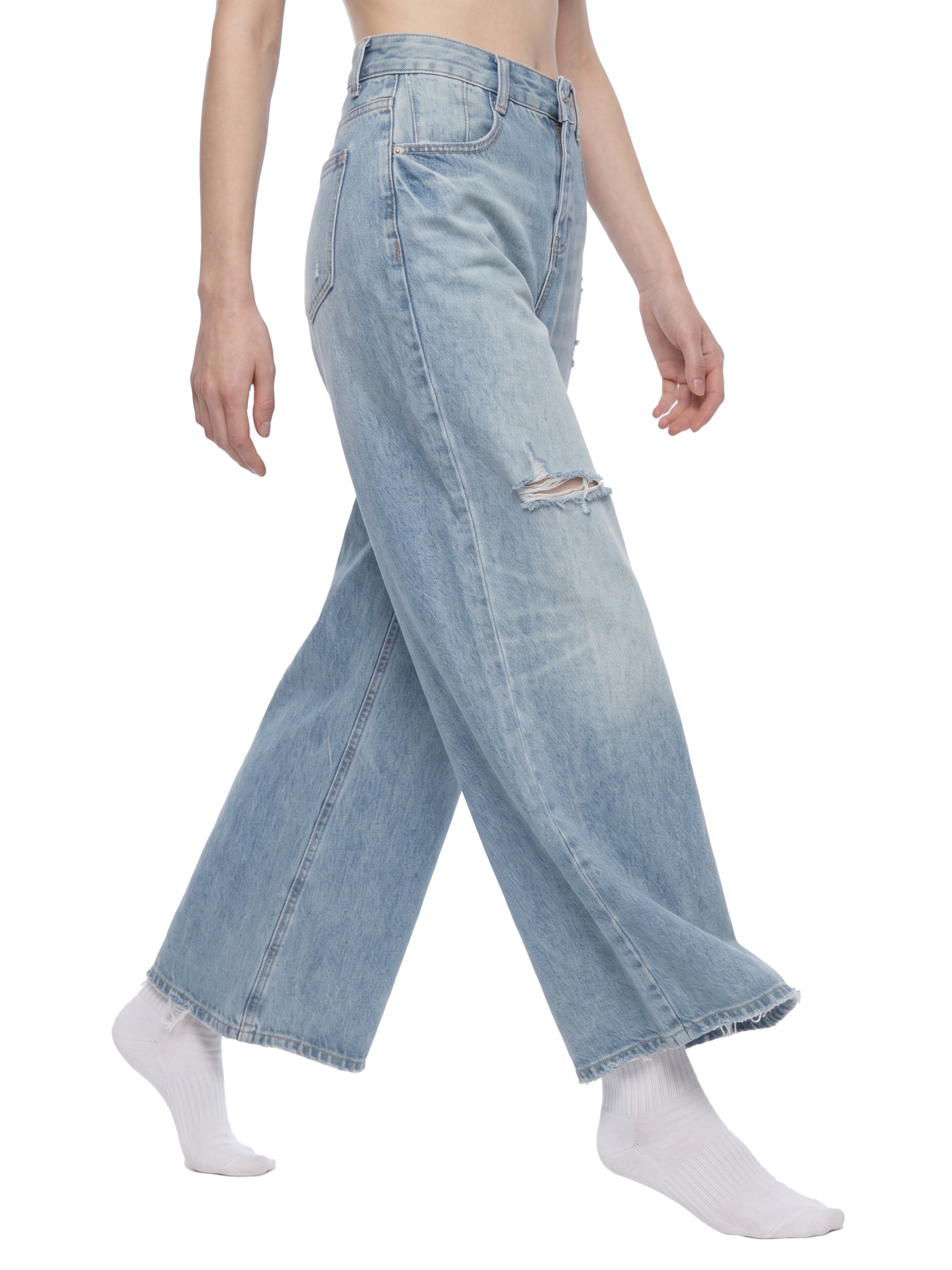 World Of Rock Distressed Wide Leg Jeans